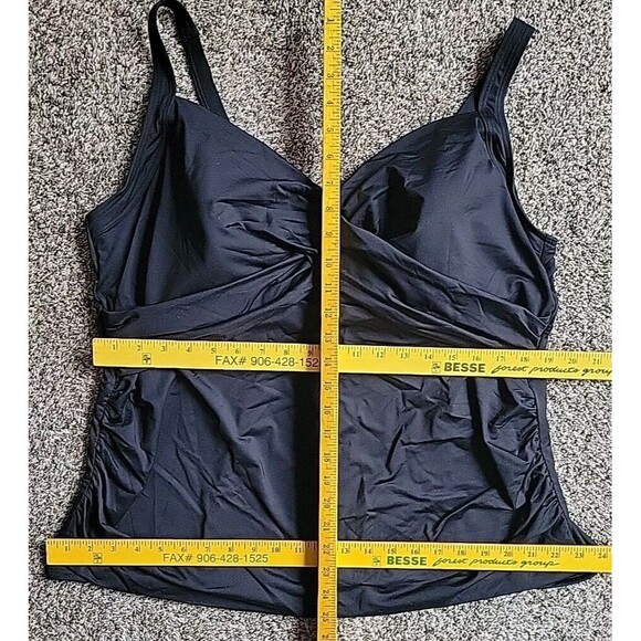 Lands' End Swim Top Black 22W Wrap Front Tankini 2X Solid Tummy Control S1009 - Picture 2 of 5